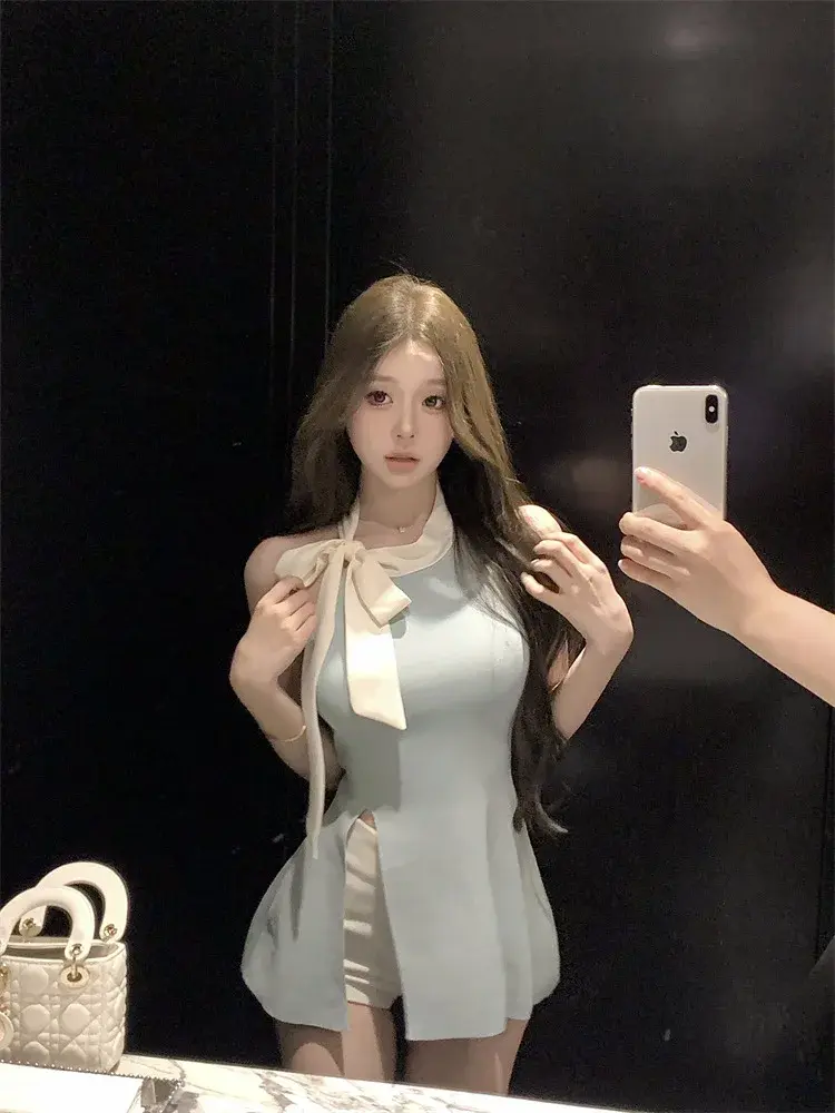Butterfly Knot Backless Knitted Mini Vest Women's Slim Fit Fashionable Sleeveless Summer Design Casual Versatile Trendy