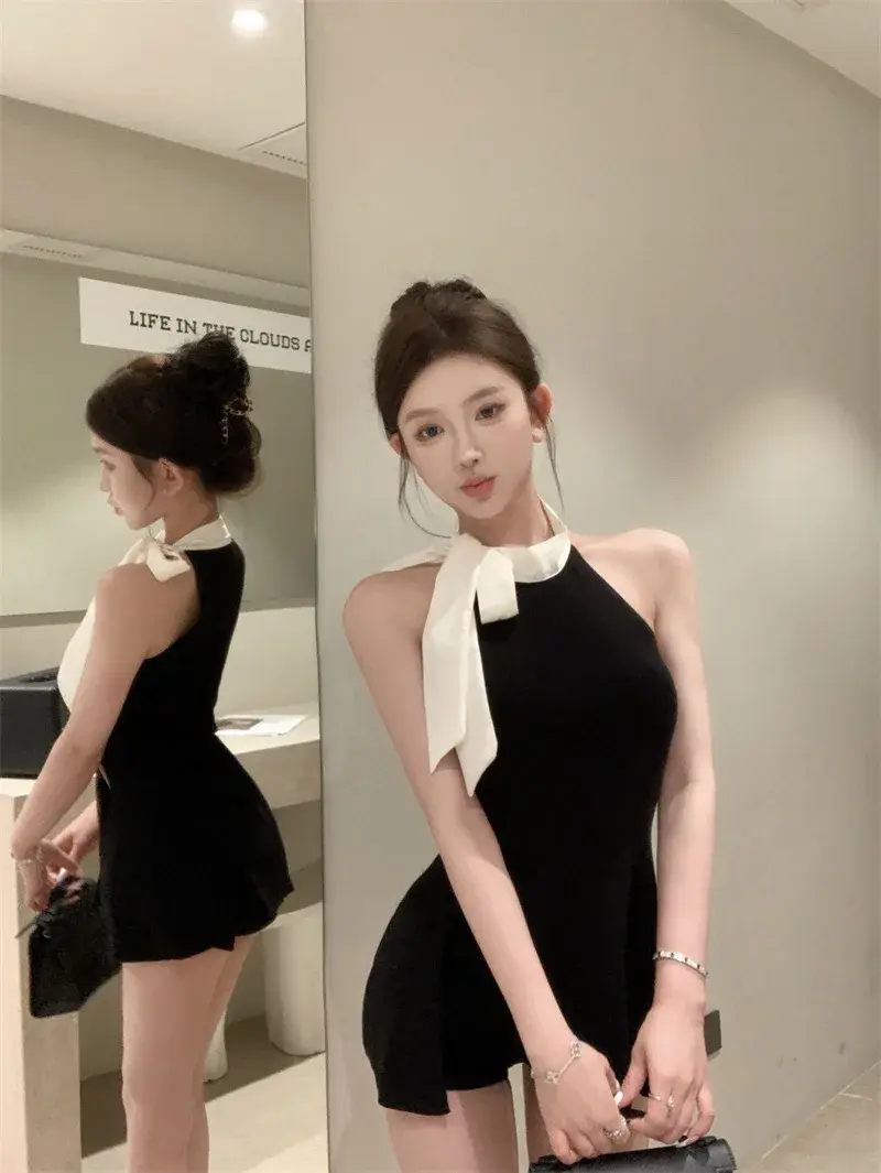 Butterfly Knot Backless Knitted Mini Vest Women's Slim Fit Fashionable Sleeveless Summer Design Casual Versatile Trendy