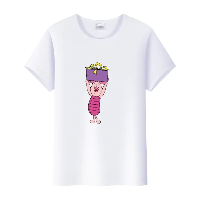 Kawaii Disney Cartoon Pooh Bear Piglet Clothes Girl Top Womam T-shirts Loose Blouse White Tee Short Sleeve Streetwear 90S Shirts