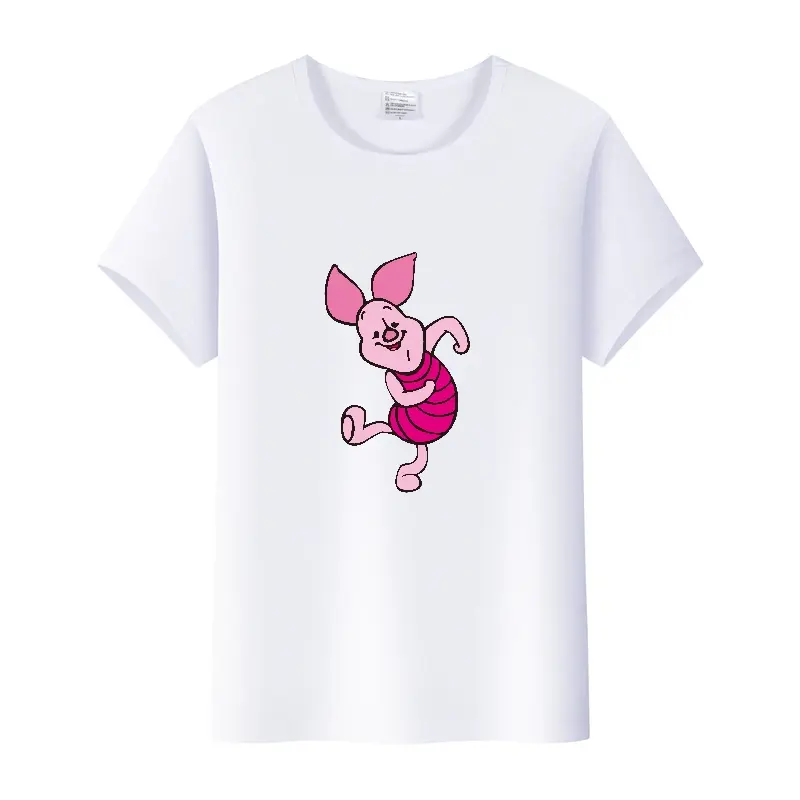 Kawaii Disney Cartoon Pooh Bear Piglet Clothes Girl Top Womam T-shirts Loose Blouse White Tee Short Sleeve Streetwear 90S Shirts