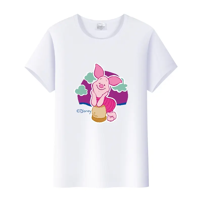 Kawaii Disney Cartoon Pooh Bear Piglet Clothes Girl Top Womam T-shirts Loose Blouse White Tee Short Sleeve Streetwear 90S Shirts