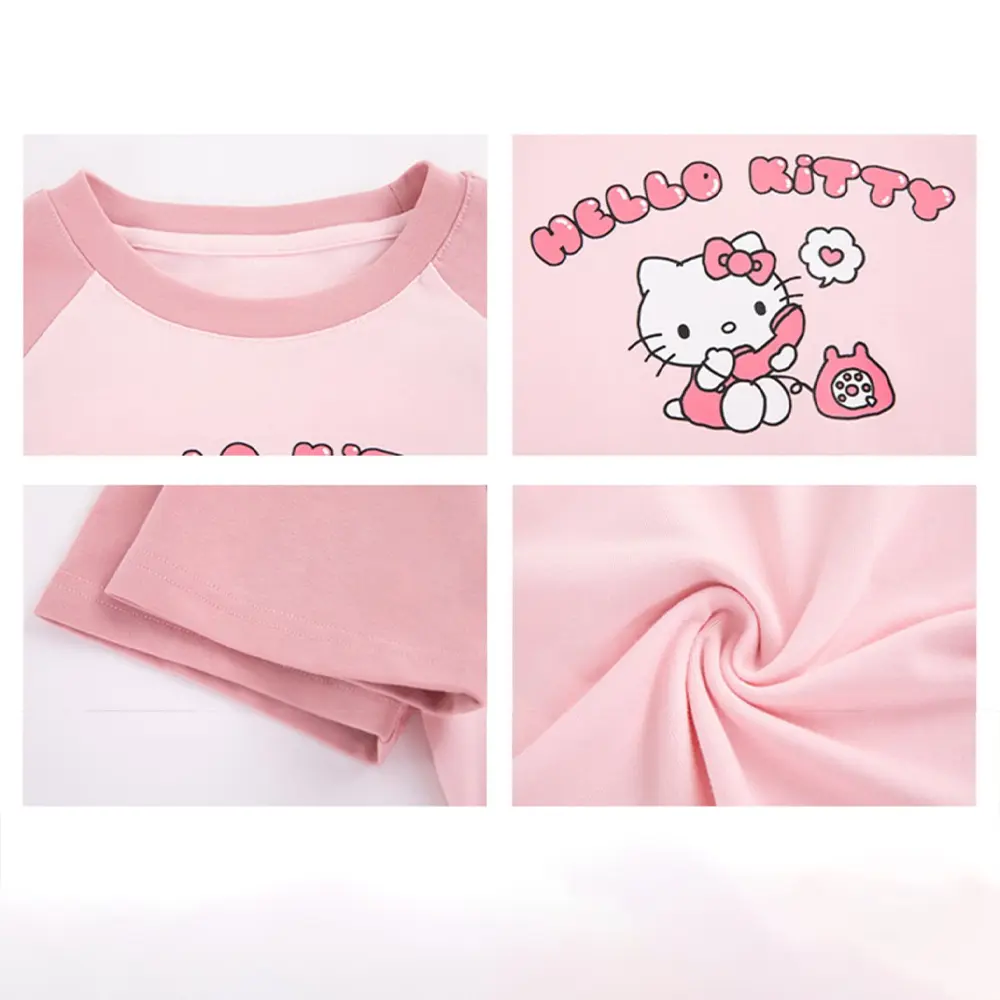 Anime Hello Kitty T-Shirt Sanrios Kawaii Figure Summer Short Sleeve New Style Short Sweet Kt Tops Student Hot Girl Trend Fashion