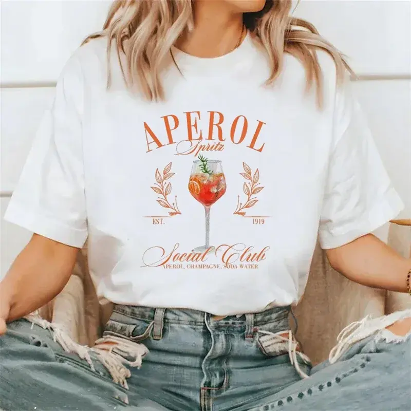 Aperol Print Pattern Women's Summer Fun Social Club Basic Cartoon T-Shirt Fashion Clothing Short Sleeved Casual Style