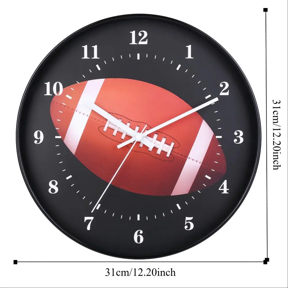 Durable Plastic Rugby Wall Clock Funny Round Wall Mounted Clock Battery Operated Decoration Clock Office
