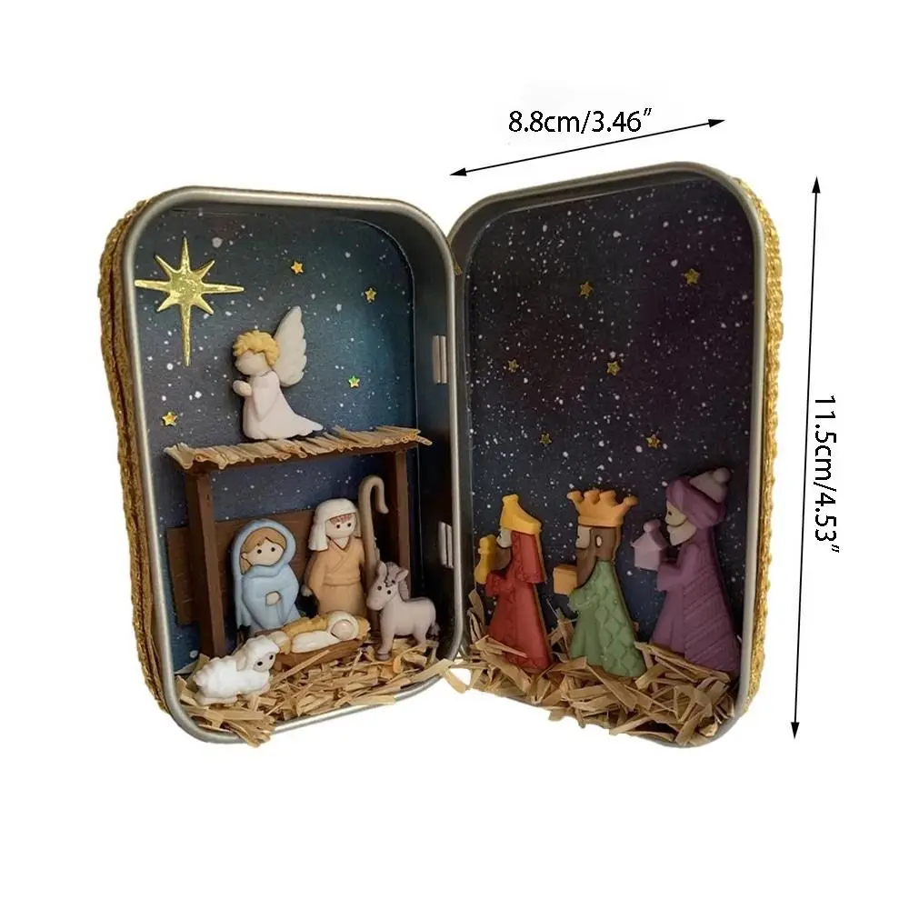 Exquisite Christmas Nativity Box Easy Carrying Cartoon Christmas Crib Ornament Colorful Desktop Figurine Ornament Living Room