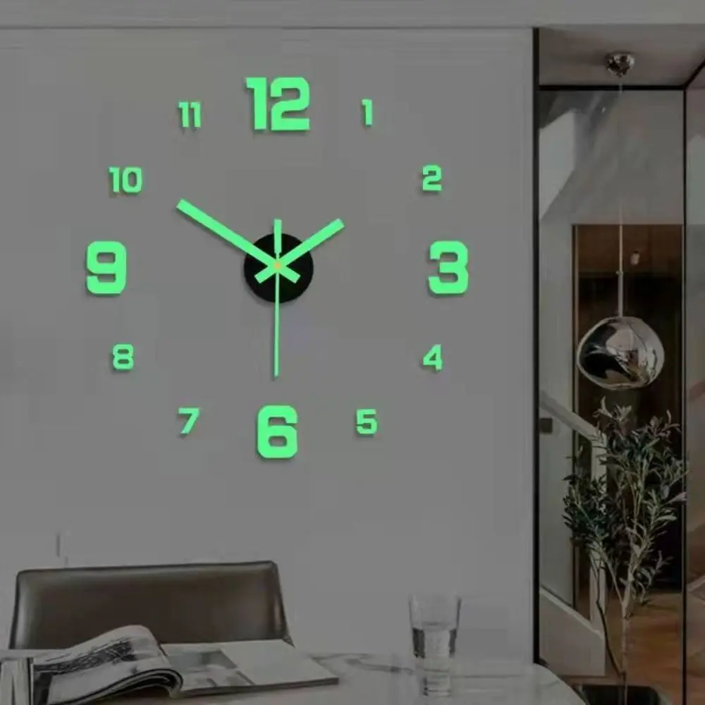 Creative Punch-Free 3D Home Decor Bedroom Background For Living Room Mute Clock Wall Sticker Clock Digital Clock Luminous Decal