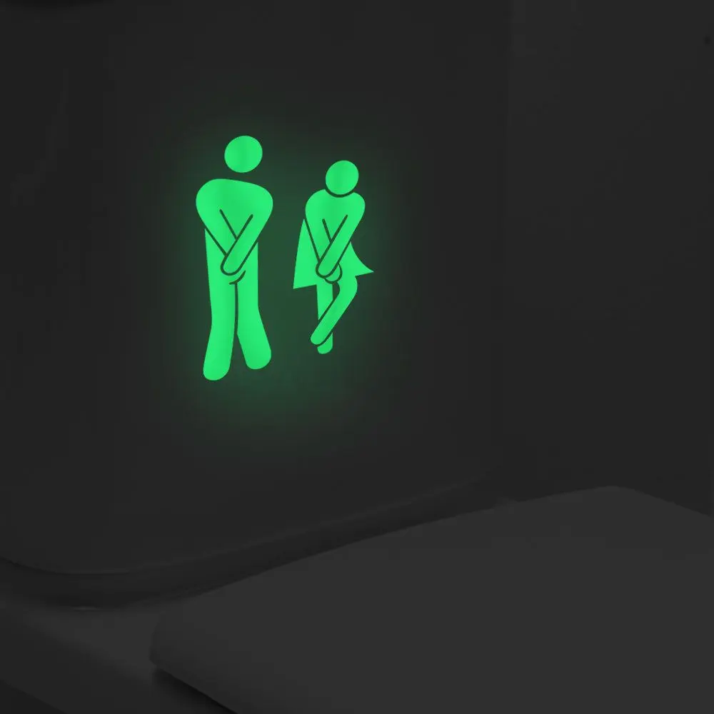 DIY Fluorescent Glow In The Dark Home Decor Bathroom Decoration Wall Sticker Indicator Label Washroom Door Sign Toilet Sticker