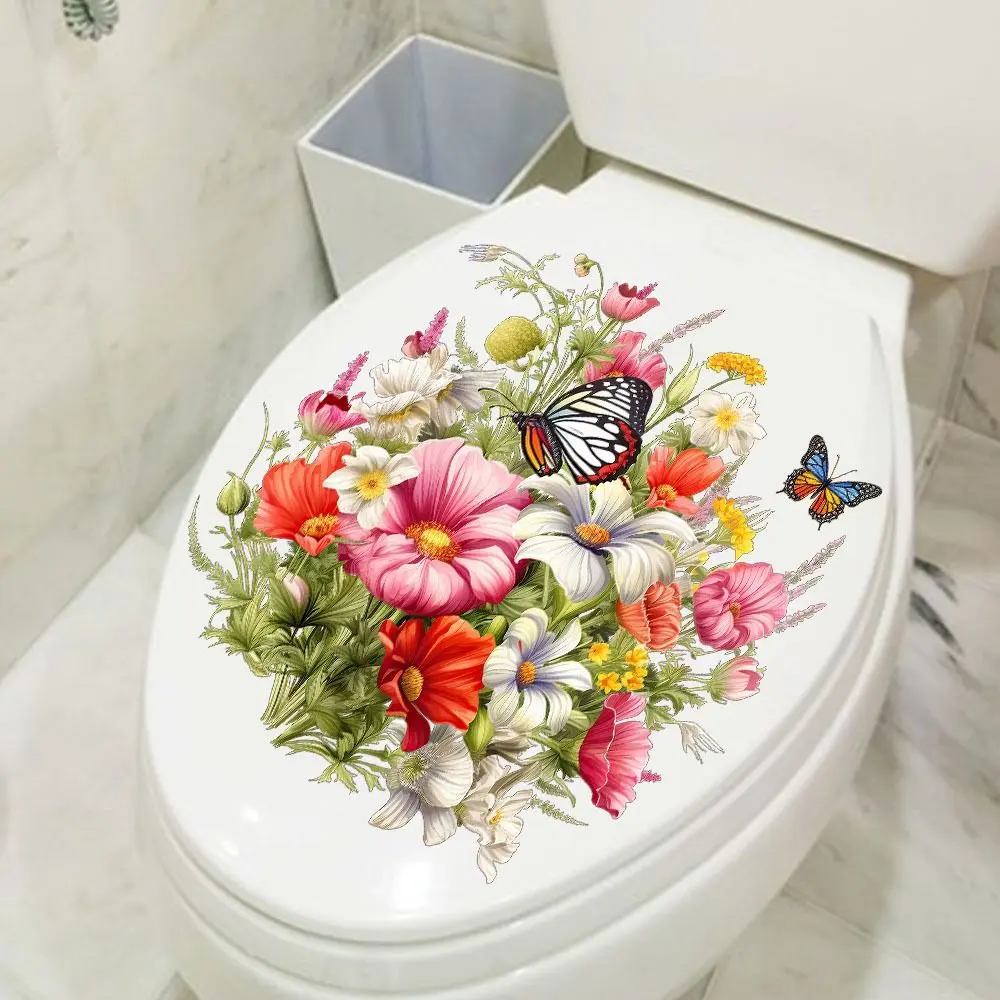 Mildew-proof Butterfly Flower Toilet Stickers Easy to Paste DIY Butterfly Flower Removable Stickers Self-Adhesive 3D