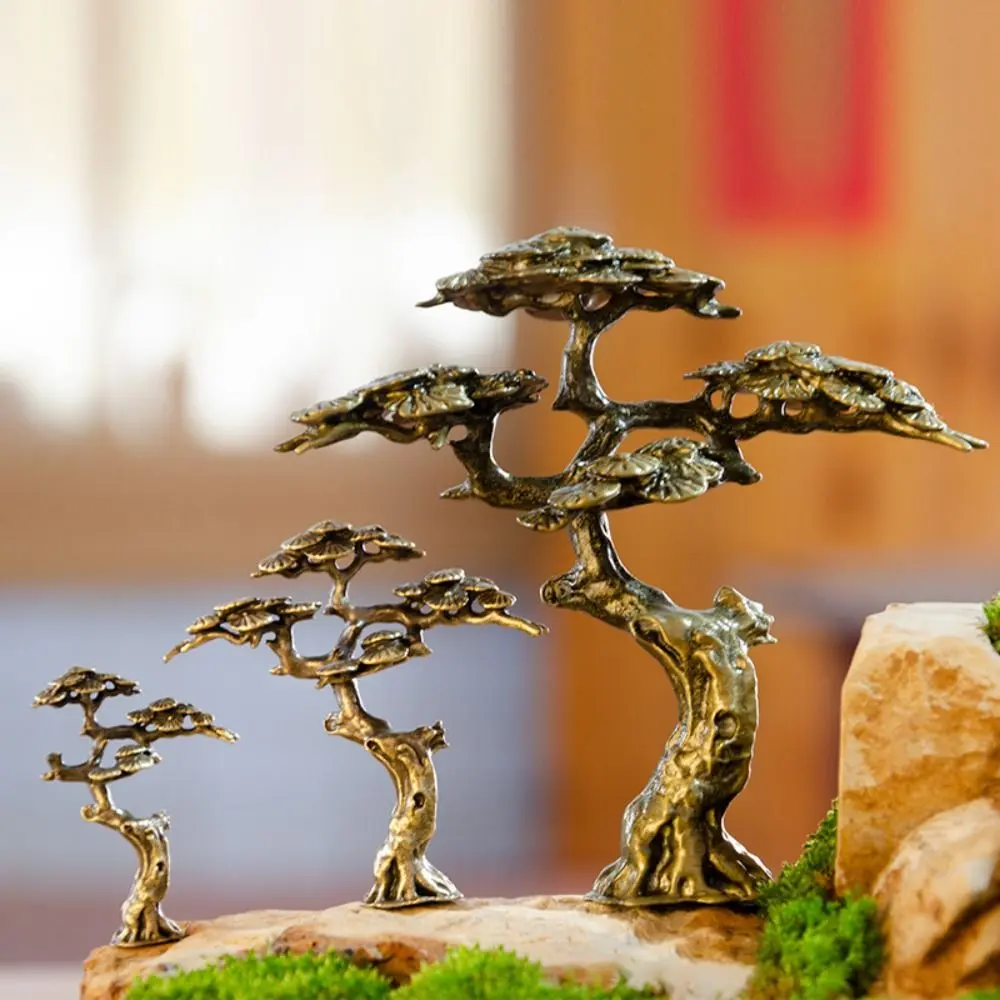 Micro-landscap Decoration Copper Easy Move Welcome Pine Statue Small Pine Ornament Simulation Welcome Pine Miniature Sculpture