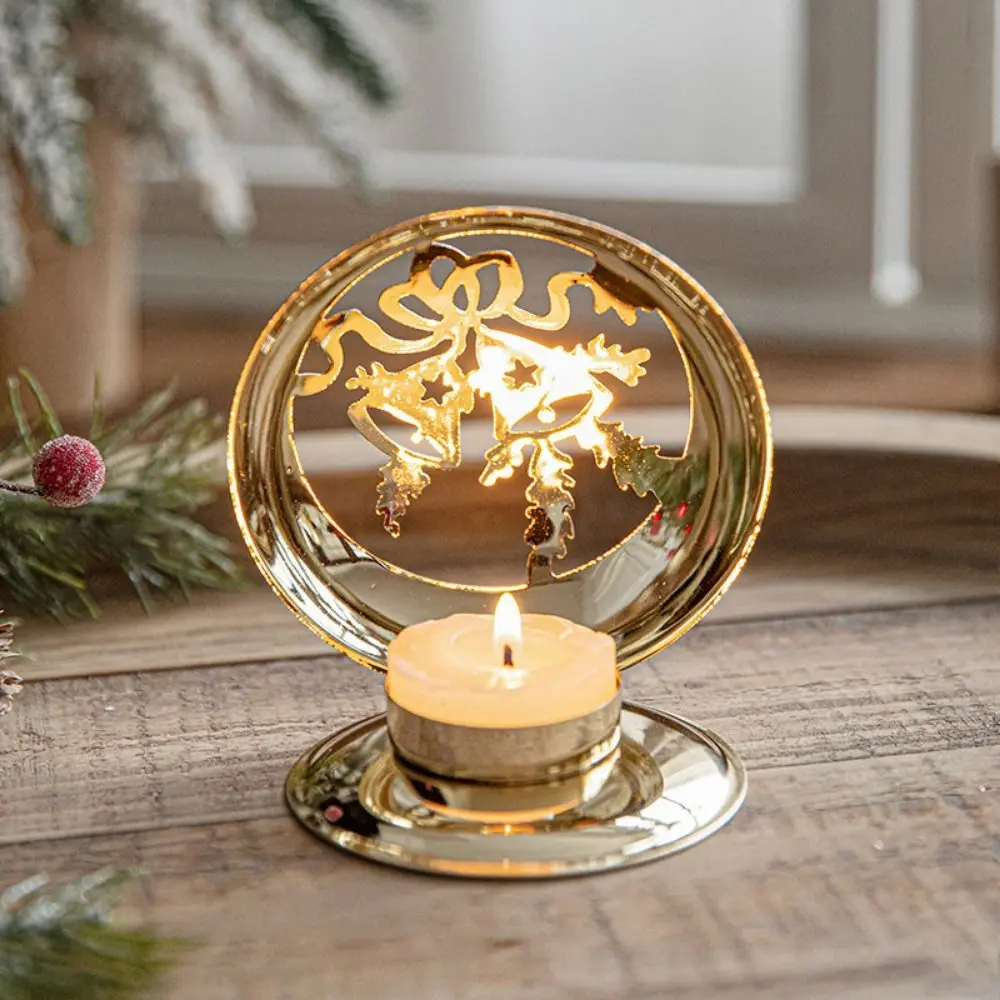 Nordic Style Christmas Candle Holder Deer Bell Christmas Tree Golden Iron Candlestick Candle Stand Tealight Holders