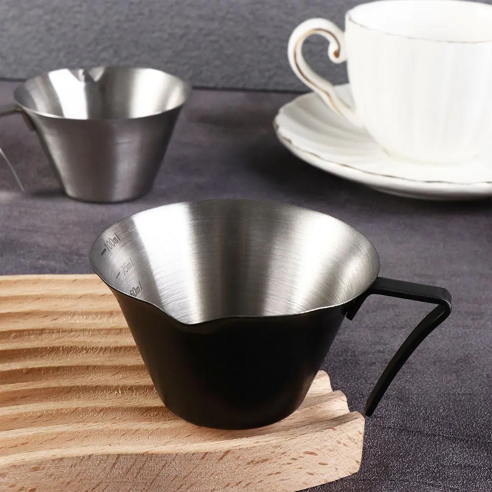 Stainless Steel Espresso Measuring Cup Ergonomic Handle with Scale Coffee Measuring Jug V-Shaped Spout 100ml Espresso Shot Pot