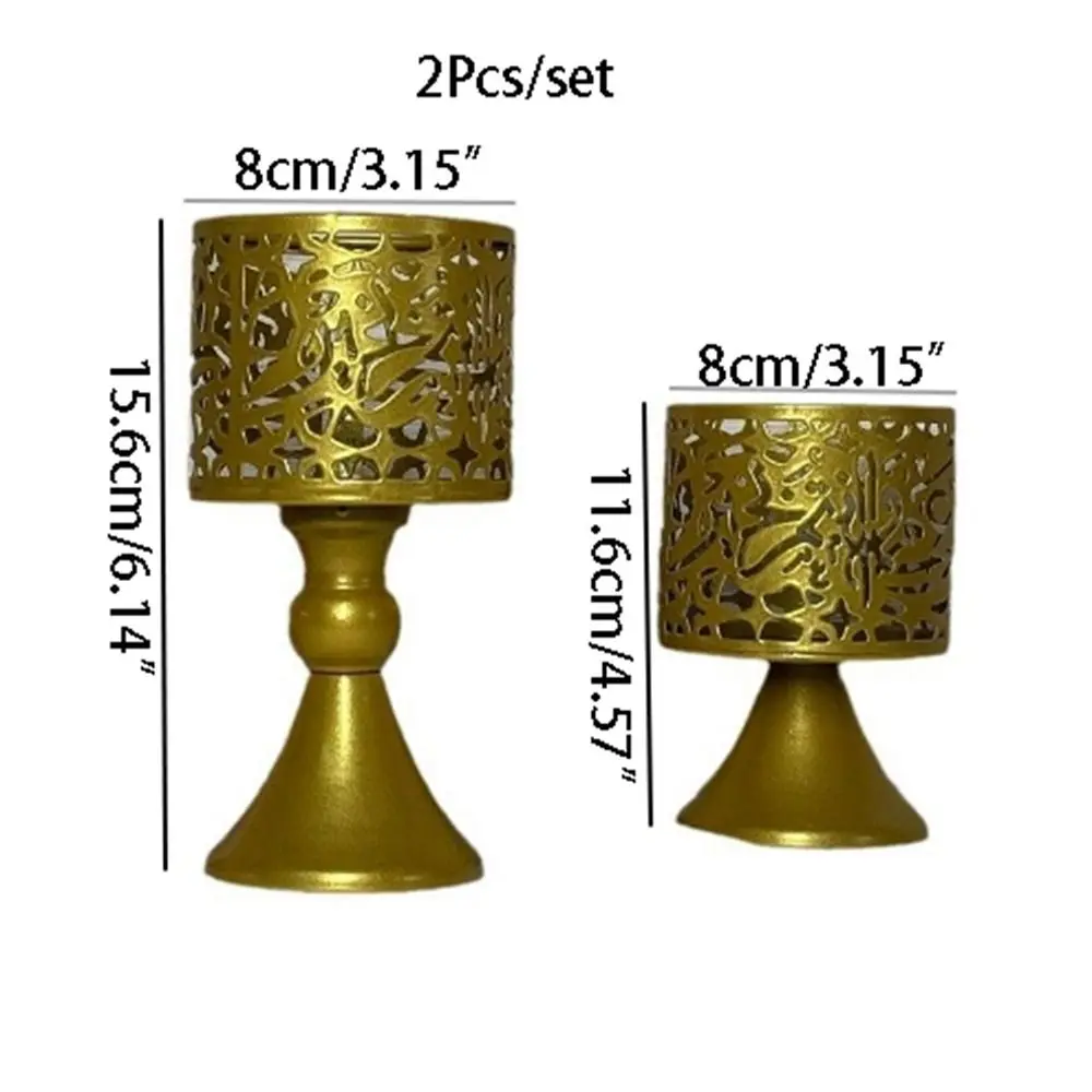 2Pcs/set Pedestal Base Iron Hollow Candle Cup Sturdy Simple Desktop Candlestick Ornaments Retro Design Round Candle Stands