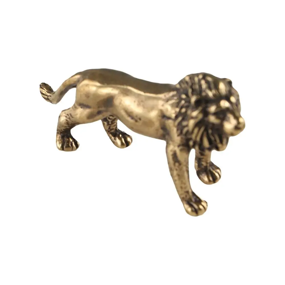 Retro Brass Lion King Figurines Cute Chinese Lion Statue Exquisite Handmade Mini Lion Sculpture Home Decor Gifts