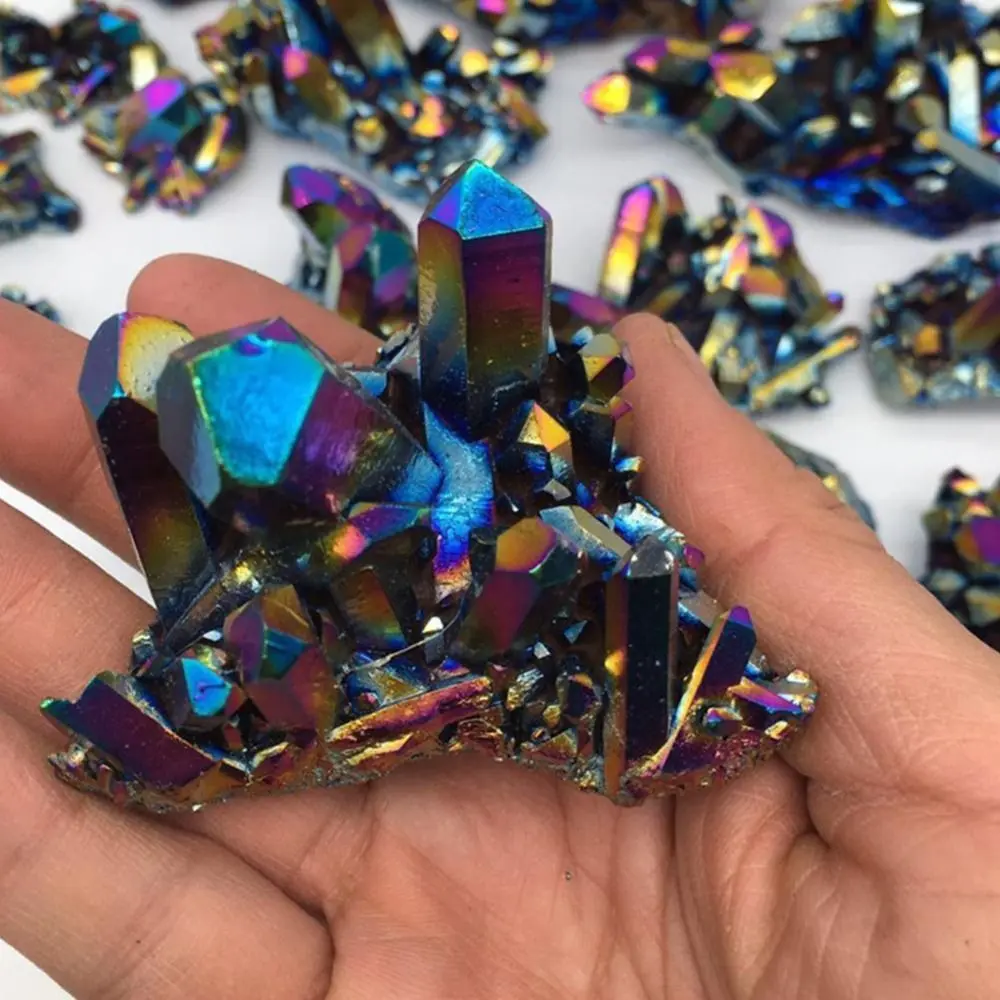Personality Rough Grinding Home Decoration Quartz Rainbow Titanium Stone Ornaments Crystal Cluster Reiki Stone Specimen Mineral