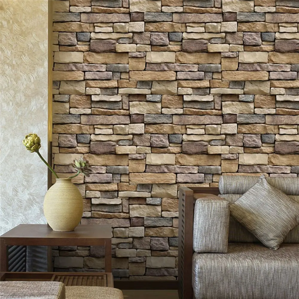 PVC Waterproof Vinilos Effect Self-adhesive Bedroom Paper Brick Stone 3D Wall Stickers Home Decor 45*100cm