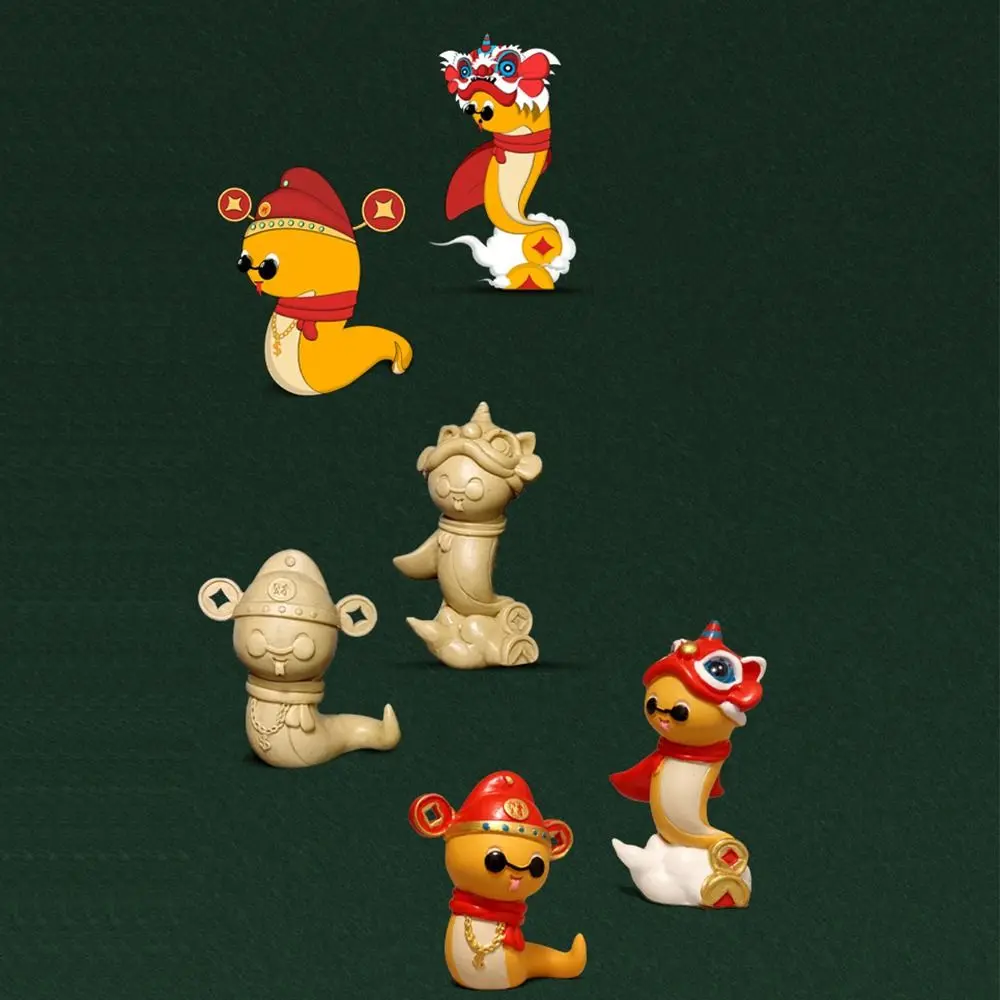 Creative Cartoon Snake Figurines Snake Shaped Portable Snake Miniature Figure Awake Lion Resin New Years Decor Desktop Ornament