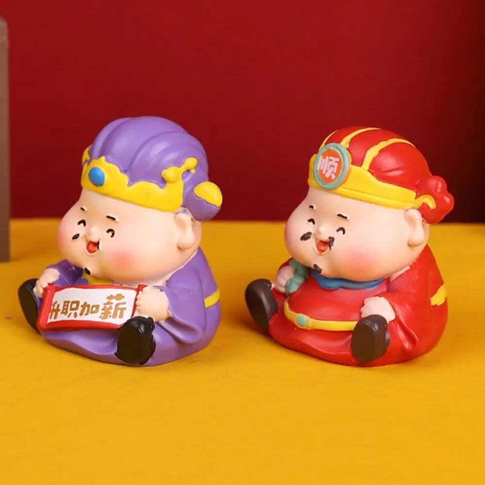 Creative Mini Cai Shen Sculpture Crafts Chinese Style Cartoon God of Wealth Decoration Resin Crafts Random Style Lucky Ornaments
