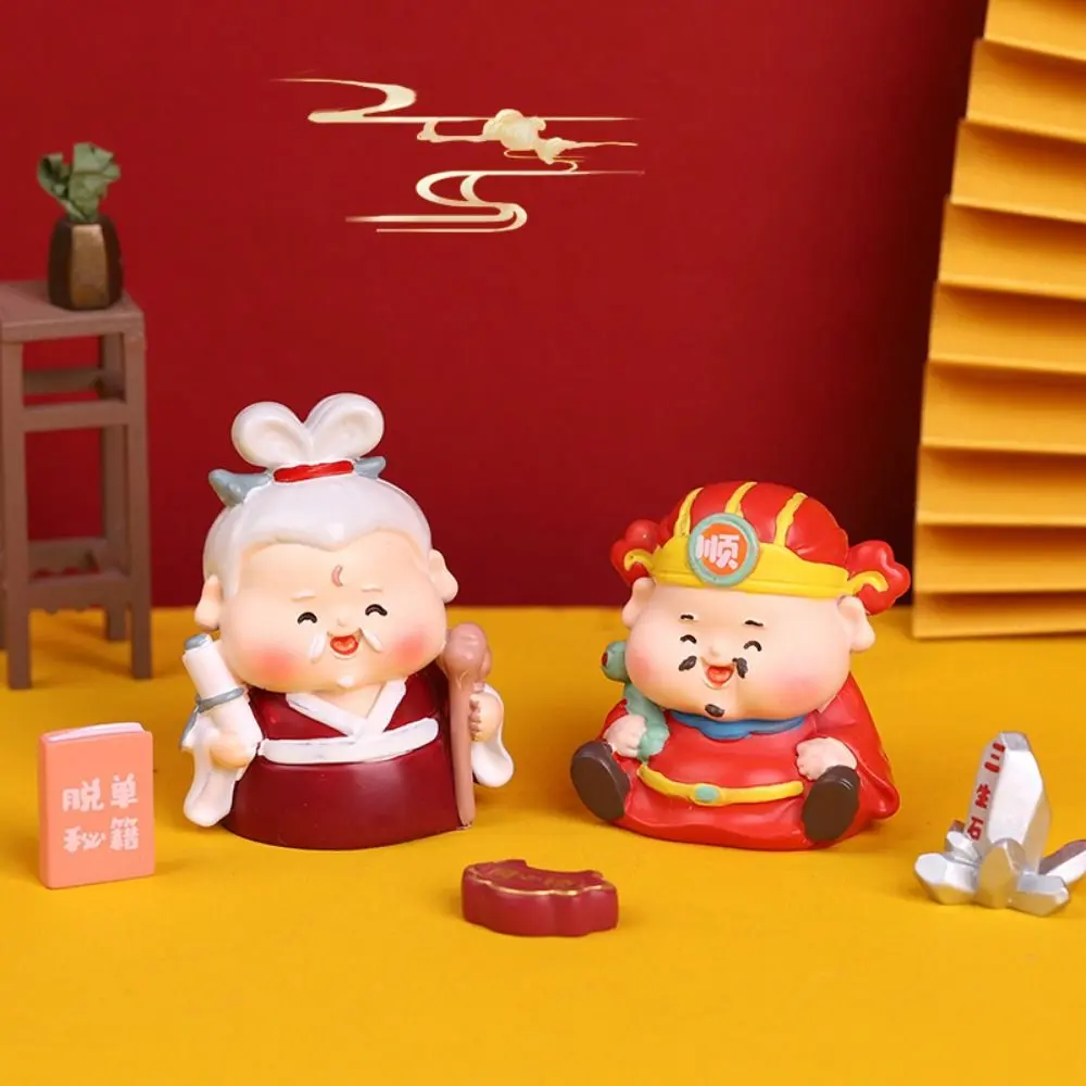 Creative Mini Cai Shen Sculpture Crafts Chinese Style Cartoon God of Wealth Decoration Resin Crafts Random Style Lucky Ornaments