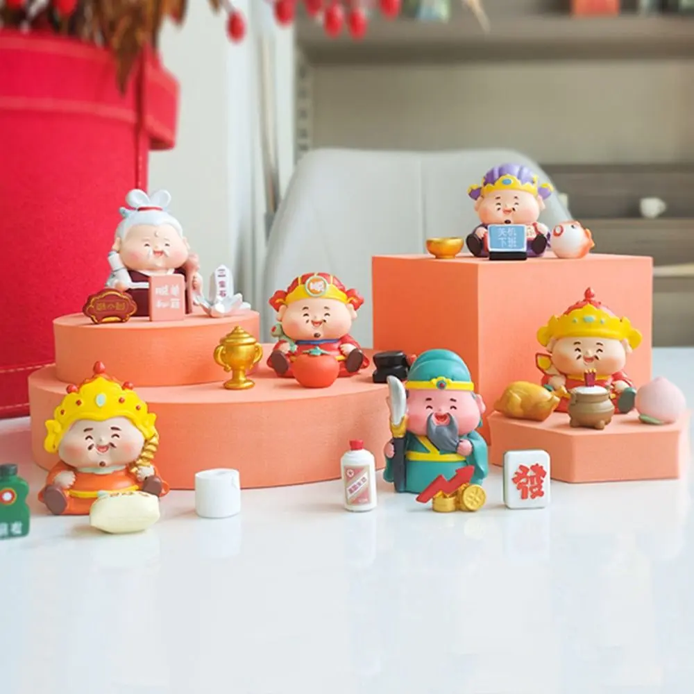 Creative Mini Cai Shen Sculpture Crafts Chinese Style Cartoon God of Wealth Decoration Resin Crafts Random Style Lucky Ornaments
