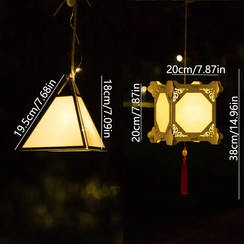 Retro Wooden Mid-Autumn Festival Lantern Creative Chinese Style Handmade Hanging Lamp Glowing Drawing Art Lantern Festival