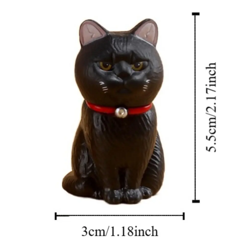 PVC Statue Simulated Cat Model Doll Mini Small Bell Sitting Cat Figure Toy Black Cat Cartoon Mini Cat Ornament Car Accessories