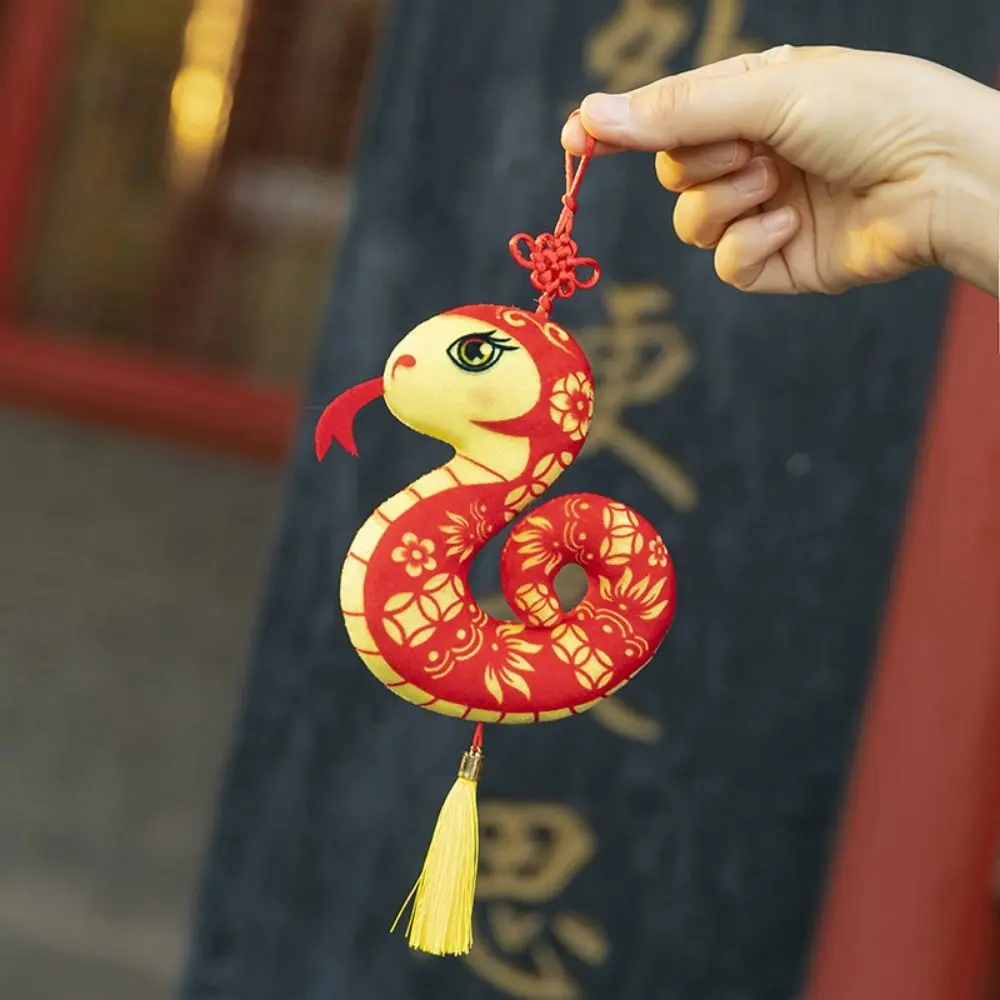 Soft With Tassels Paper-cut Zodiac Snake Pendant Stuffed Cute Snake Dolls Pendant Cartoon Snake Mascot Doll Birthday Gift