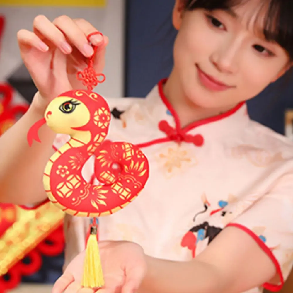 Soft With Tassels Paper-cut Zodiac Snake Pendant Stuffed Cute Snake Dolls Pendant Cartoon Snake Mascot Doll Birthday Gift
