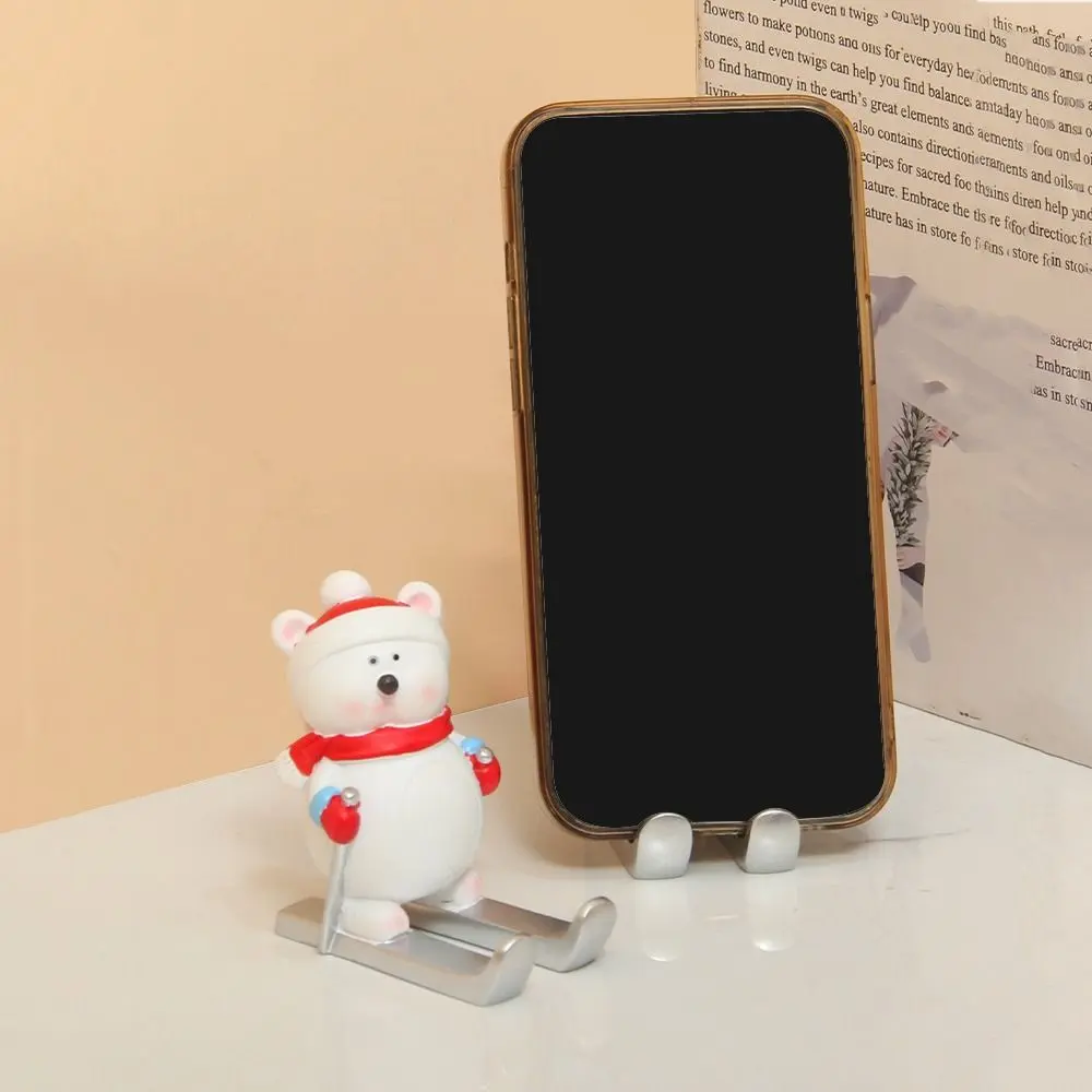 Christmas Style Santa Claus Phone Holder Snowman/Penguin/Elk Cartoon Phone Stand Simulation Resin Christmas Desktop Ornament