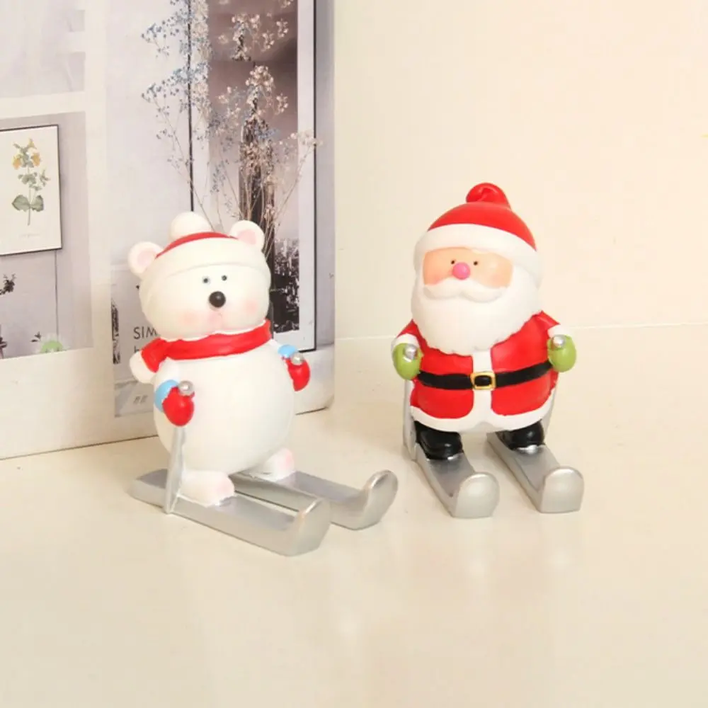 Christmas Style Santa Claus Phone Holder Snowman/Penguin/Elk Cartoon Phone Stand Simulation Resin Christmas Desktop Ornament