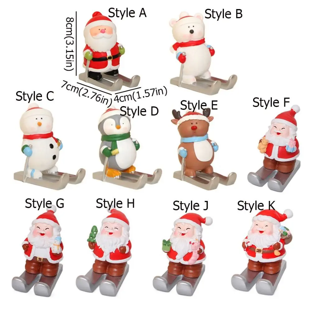 Christmas Style Santa Claus Phone Holder Snowman/Penguin/Elk Cartoon Phone Stand Simulation Resin Christmas Desktop Ornament