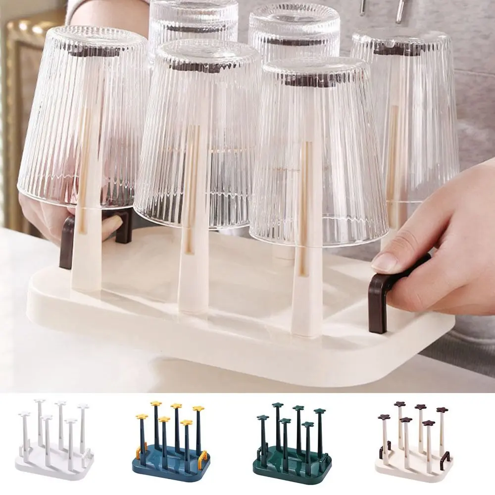 Useful Plastic Cup Drying Rack Upside-Down Detachable Glass Cup Drainer Holder with Handle Large Capacity Tea Cup Holder Kitchen