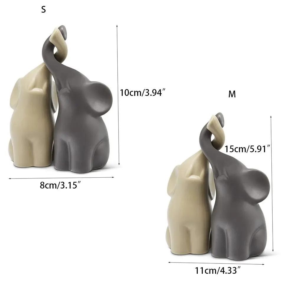 2 Sets of Simple Animal Couple Elephant Double Elephant Ceramic Elephant Sculpture Abstract BookShelf Display