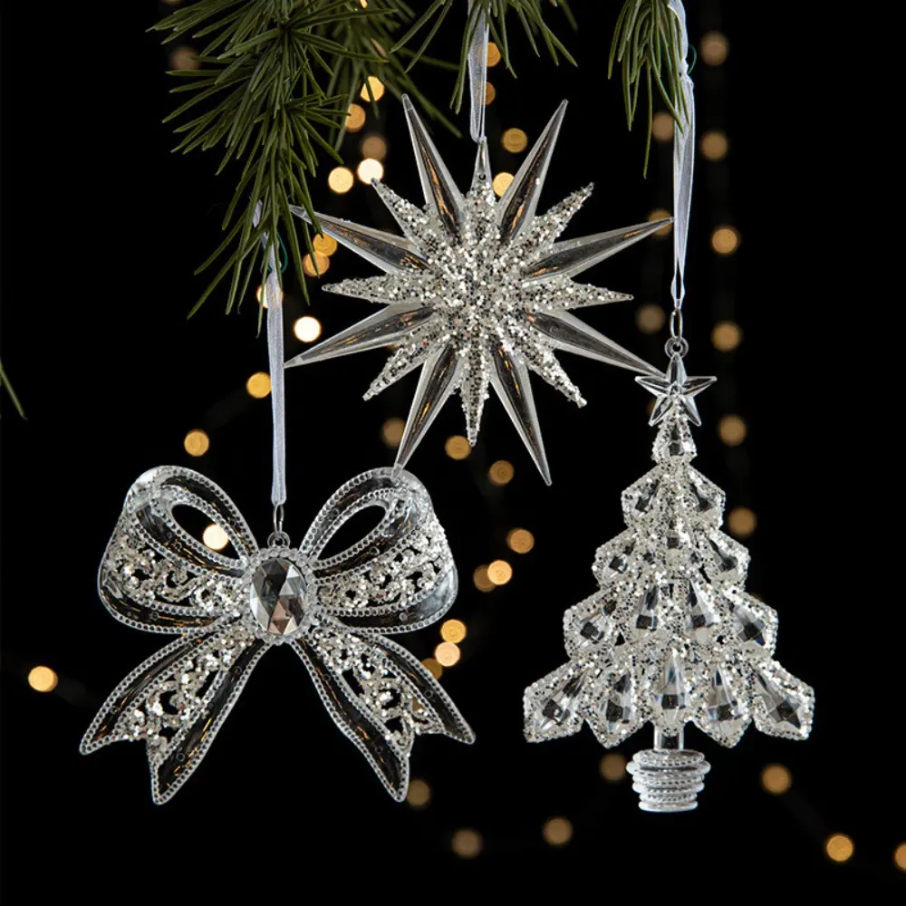 2pcs Acrylic Crystal Christmas Tree Pendant Clear Stereoscopic Xmas Tree Hanging Ornaments Angel/Dancing Girl DIY