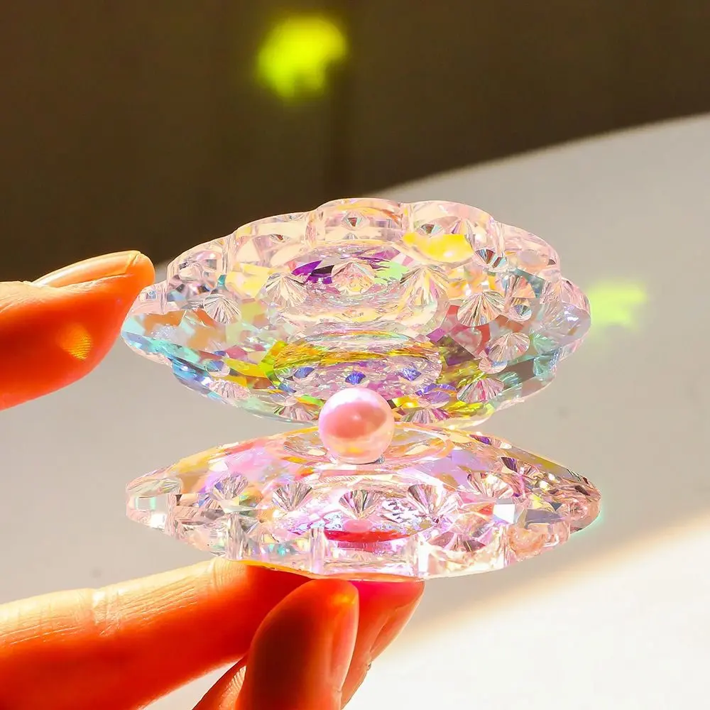 Reflective Crystal Conch Shell with Pearl Sun Catcher Durable Crystal Seashell Figurine Collectible Artificial Pearl Desk Decor