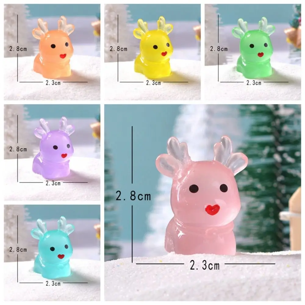 20pcs Cartoon Christmas Luminous Standing Elk Mini Resin Crafts Elk Miniature Figurines DIY Cute Small Deer Statue
