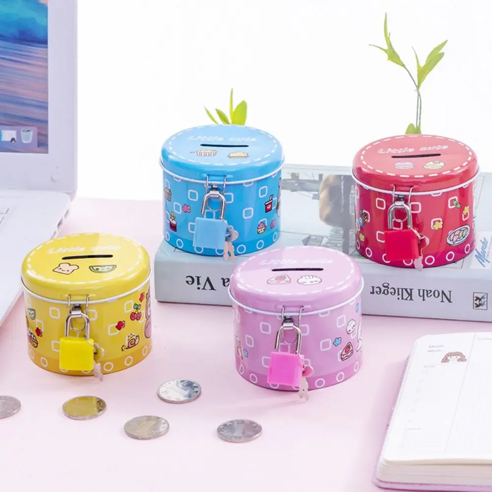 Rust-proof With Iron Lock Cartoon Piggy Bank Cute Small Cylinder Saving Box Cylinder Shape Metal Piggy Bank Graduation Gift