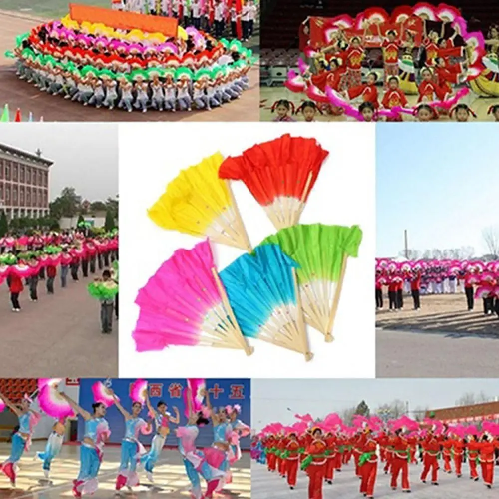 Fashion Handmade Yangko Dance Fan Half Circle Silk Chinese Style Silk Veil Fan Classical Belly Dance Fans Chinese Folk Art