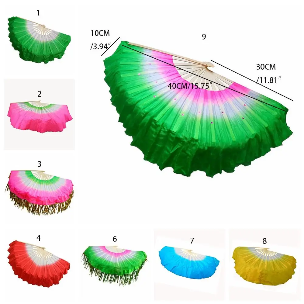 Fashion Handmade Yangko Dance Fan Half Circle Silk Chinese Style Silk Veil Fan Classical Belly Dance Fans Chinese Folk Art
