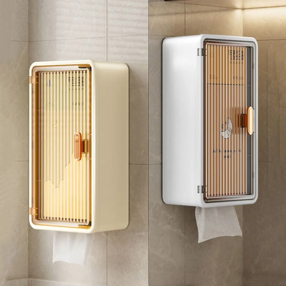 Plastic Bathroom Storage Box Large Capacity Wall Mounted Makeup Storage Holder Waterproof Dustproof Extractable Tissue Box