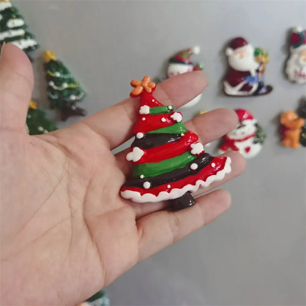 Christmas Theme Christmas Refrigerator Sticker Santa Claus Figurine Resin Christmas Tree Magnet Fridge Cute Snowman