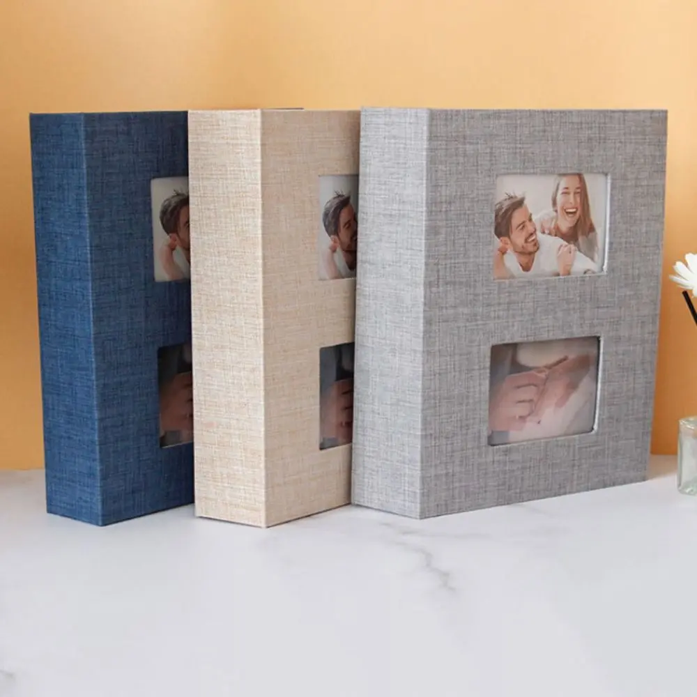 200Pcs Linen Cover Photo Album Interleaf Type Photo Storage Picture Albums Book Writable 6-inch Large Scrapbook Album