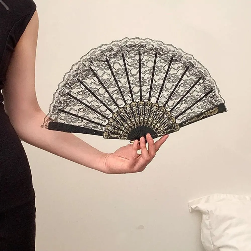 Elegant Retro Feather Rose Folding Fan Classical with Pendant Hand Fan Portable Handmade Decorative Craft Fan Photography Prop
