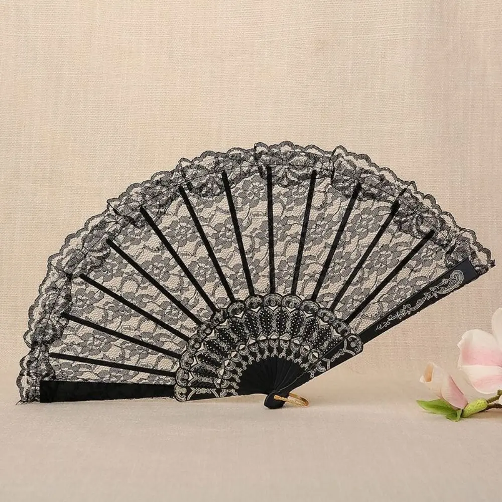 Elegant Retro Feather Rose Folding Fan Classical with Pendant Hand Fan Portable Handmade Decorative Craft Fan Photography Prop