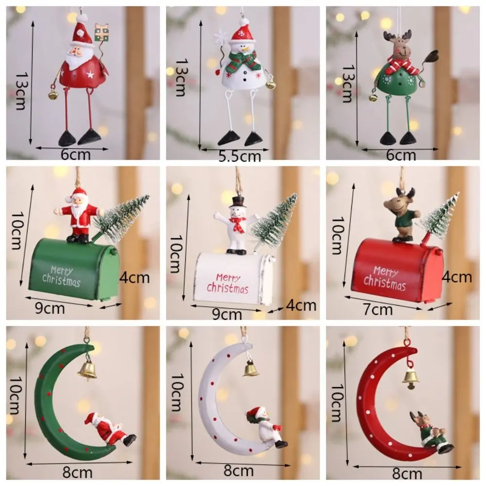 Home Hangings Ornaments Iron Christmas Santa Claus Bell Painted Vintage Car Pendant Xmas Tree Decorations Gift