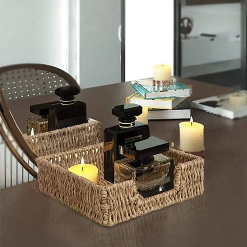 Straw Woven Water Hyacinth Napkin Holder Natural Handmade Grass Woven Tissue Box Mildew Resistant Countryside Style