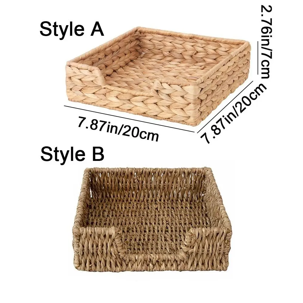Straw Woven Water Hyacinth Napkin Holder Natural Handmade Grass Woven Tissue Box Mildew Resistant Countryside Style