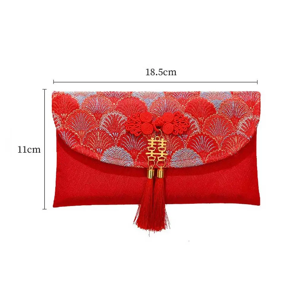 New Year Blessing Words Brocade Red Envelope Spring Festival Brocade Cloth Tassel 2025 Money Pocket HongBao Best Wishes
