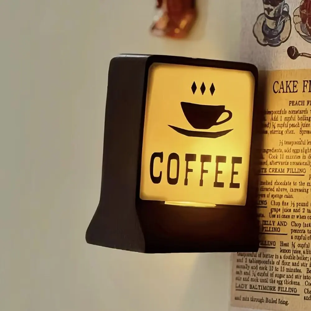 Creative Coffee Shop Fridge Magnet Cute Cat Model Warm Glow Bar Luminous Light Boxes Miniature Ornament Coffee Shop Light Signs