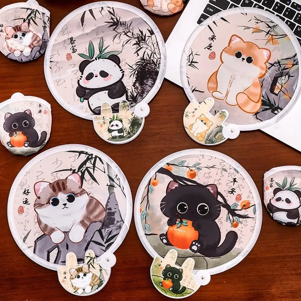 4Pcs Cute Cartoon Animal Reflector Folding Fan Mini Reusable Round Pocket Fan Decorative Reflective Panda Fan Outdoor