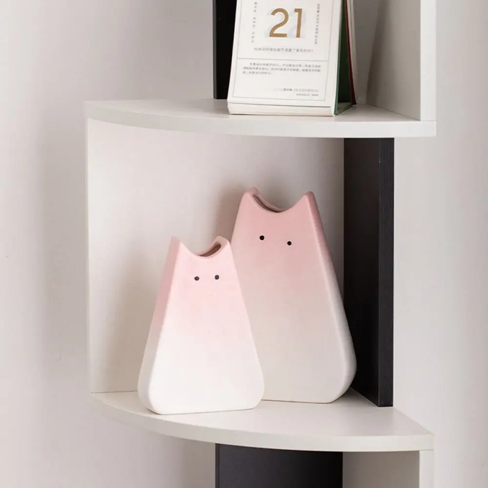 Nordic Cute Cat Ceramic Vase High-end Wide Mouthed Desktop Cat Vase Cartoon Hydroponic Vase Living Room